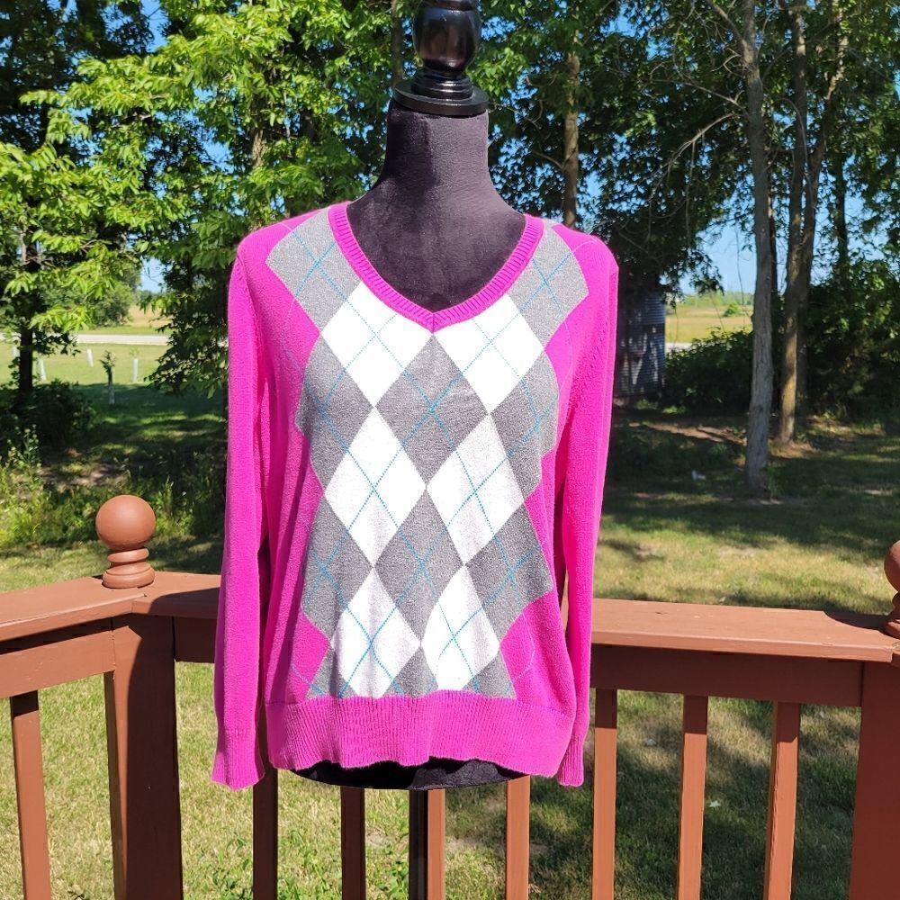 St John's Bay Ladies Checkered Pullover Sweater, Petite Large